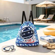 1pc Cartoon Print Swim Bag Dry Wet Separation Waterproof Backpack Swimming Storage Bag Beach Storage Drawstring Toiletry Bag - Blue - View 7