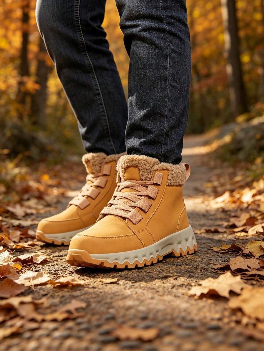 Men's Hiking Boots, Winter Thermal Lining Thickened Interior, Outdoor Trekking Non-Slip Wear-Resistant, Suitable For Hiking, Climbing, Travel Etc. - Brown - View 1