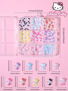 Sanrio 9格裝 90件裝 Hello Kitty 卡通美甲飾品套組，9款彩色蝴蝶結系列 Hello Kitty 貓咪設計美甲 DIY 微小水鑽平底飾件 - 彩色 - 查看 5
