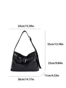 Women's Retro Oil Wax Leather Hobo Shoulder Bag, Buckle Decor Soft Underarm Purse, Casual Simple Daily Shopping Handbag - Black - View 2