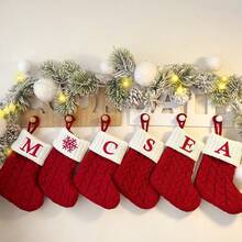 1pc Christmas Knitted Sock, Personalized Embroidered Letter Snowflake Red Cable Knit Christmas Stocking With Hanging Loop, Holiday Fireplace Decoration Gift Bag - Christmas Stocking - View 10