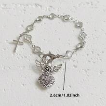 1pc Guardian Angel Cross Pendant Car Interior Ornament Charming Wings Steering Wheel Chain, Car Additions - Angel Cross - View 6