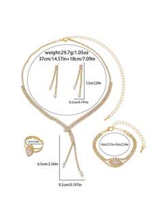 Women's Jewelry Set Necklace Earrings Bracelet Ring Geometric Pattern Street Elegant 4-Piece Set Bridal Accessories Wedding Season - Gold - View 5