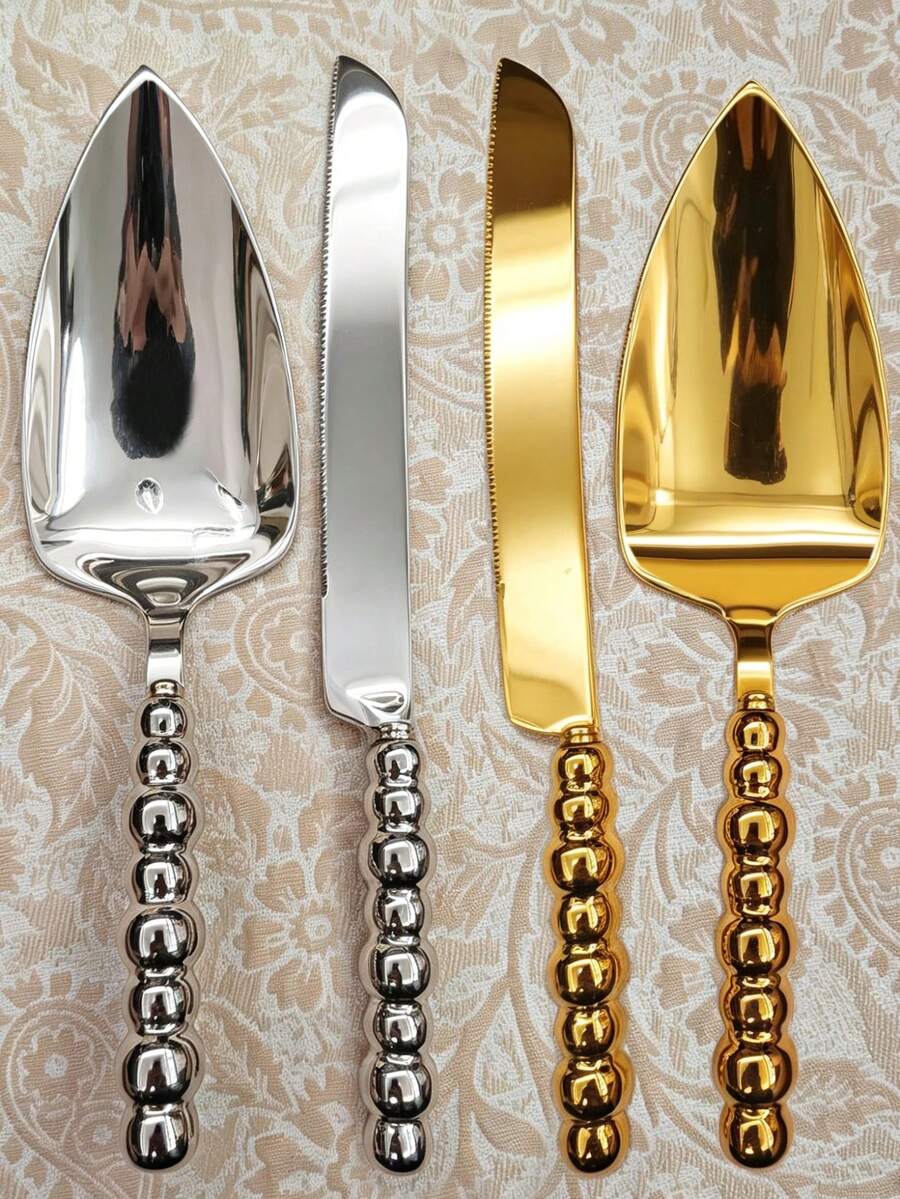 Ceramic Pearl Handle Wedding Cake Knife And Server Set,Cake Cutting Set, Cake Scoop, Elegant Baking Tool, Pizza Scoop, Suitable For Multifunctional Kitchen Utensils Such As Weddings, Birthdays, Parties, Festivals, Etc
