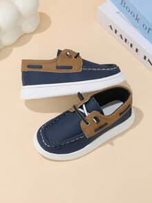 Sepatu Loafer Colorblock Anak Laki-Laki dengan Desain Slip-On Bertali, Sepatu Sneakers Kasual Bersol Lembut, Ringan, dan Serbaguna untuk Anak Laki-Laki - Biru - View 5