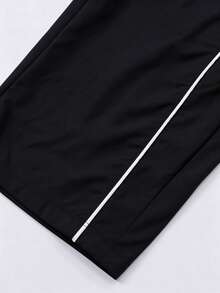 1pc Men's Black Wide Leg Pants, Black Base With White Contrast Line Design, Smooth Drape Fabric, Wrinkle-Resistant And Easy Care, Dual Side Practical Pockets, Machine Washable, Sporty Casual, American Street Style, Versatile Daily Commute Wide Leg Pants - Black - View 10