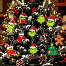 The Grinch 12/6/2 قطعة من زينة سلسلة مفاتيح أكريليك عيد الميلاد، سلسلة مفاتيح عيد الميلاد، ديكور شجرة عيد الميلاد، زينة العطلات - متعدد الألوان - مشاهدة 1