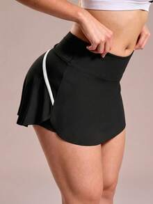 Deybera Plus Size Women's High Waist Flared Skort, Color Block Striped Sports Skort, Built-In Shorts, Side Pockets, Suitable For Tennis, Golf And Daily Wear - Multicolor - View 5