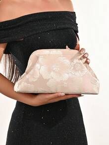 LJDCRFT Women's Floral Jacquard Clutch, Elegant Frame Clutch With Detachable Chain, Suitable For Weddings, Proms, Cocktail Parties And Formal Occasions - Pink - View 9