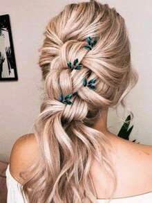 5pcs Women's Emerald Rhinestone Bridal Hair Clips, Shiny Wedding Bridesmaid U-Shaped Hair Pins, Prom Party Hair Accessories, Multiple Colors Available - Multicolor - View 2