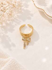 1pc Stainless Steel 18K Gold Plated Multi-Element Fruit Heart Pendant DIY Detachable Open Ring, Personalized Hollow Fashion Finger Ring - Yellow Gold - View 16