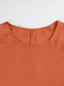 Plus Size Women's Bohemian Style Ruffle Hem Cinched Waist Round Neck Long Sleeve Blouse - Burnt Orange - View 4