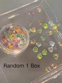 1box/2boxes Fall, Autumn, Fall Nails Random Assortment Holographic Heart-Shaped Pointed Rhinestone Nail Art Decorations, Multi-Color Faceted High-Shine Heart Rhinestones, Exquisite Beautiful Nail Decor, Same Style As Nail Salon Accessories, Sweet & Spicy Dreamy Atmosphere Nail DIY Creative Materials - Multicolor - View 5