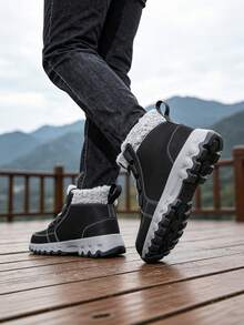 Men's Snow Boots, Solid Color Thermal Lined Thick Interior, Non-Slip Comfortable Sole, Winter Daily Commute, Hiking, Travel And More - Black - View 4