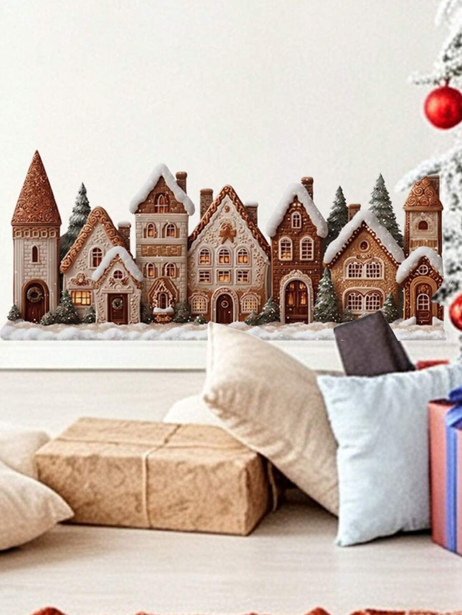 mama look 1pc, Multi-Style, Christmas Decorative Wall Sticker, Creative Christmas House Pattern, Open Window Santa Claus Merry Christmas Wall Sticker, PVC Self-Adhesive Removable, Christmas Atmosphere Sticker, Suitable For Bedroom, Living Room, Study, Home Wall Decoration, Toilet Sticker Decoration, Modern Minimalist/Christmas Style - Multiple Styles - View 1