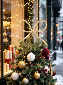 Christmas Gold Glass Rhinestone Bow Tree Topper - Xmas Holiday Tree Top Decoration For Indoor Outdoor Home Room Party Christmas Decorations Home Christmas Gifts Christmas Deco - One Size Fits All - View 9