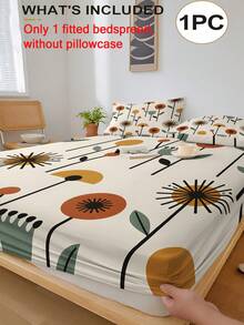 1PC Vintage Abstract Geometric Floral Print Fitted Sheet (Fitted Sheet Only, No Pillowcase), Bohemian Abstract Floral Fitted Sheet, Soft Bedroom Bedding, Suitable For Bedroom, Guest Room, School Dormitory, Easy To Remove And Machine Washable, All-Season Mattress Protector - Multicolor - View 2