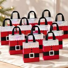 5pcs Christmas Gift Bag Set, Laser-Cut Handle With Santa Claus Design, Non-Woven Fabric, Durable And Reusable, Perfect For Gift Wrapping, Holiday Party Favors And Shopping, Festive Tote Bags, Party Supplies - Christmas Bag - View 1