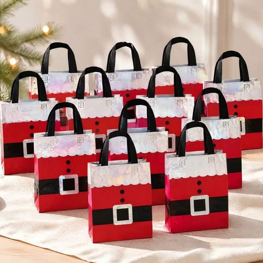 5pcs Christmas Gift Bag Set, Laser-Cut Handle With Santa Claus Design, Non-Woven Fabric, Durable And Reusable, Perfect For Gift Wrapping, Holiday Party Favors And Shopping, Festive Tote Bags, Party Supplies - Christmas Bag - View 1