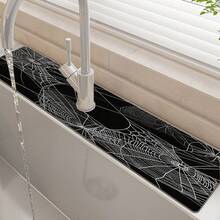 1pc Halloween Faucet Mat, Spider Web Pattern, Sink Faucet Absorbent Mat, Drainage Mat, Suitable For Kitchen, Bathroom Sink, Countertop, Drainage Mat, Diatomaceous Earth Material, Trimmable, Quick Drying Mat - Multicolor - View 2