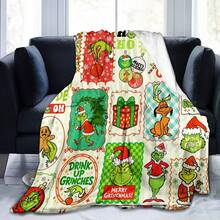 The Grinch 5pcs Christmas Print Flannel Blanket, Soft Fleece Sofa Throw, Holiday Home Decor Blanket - Multi-color - View 5