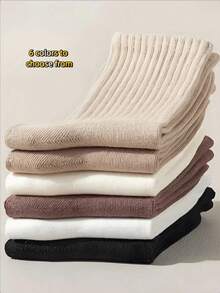 1/5/10 Pairs Women's Multi-Color Mid-Calf Socks, Couple & Family Style, Elastic Odor-Resistant Breathable Knit, Suitable For All Seasons, Perfect For Home, Work, Party, Vacation, Gift Choice - Multicolor - View 2