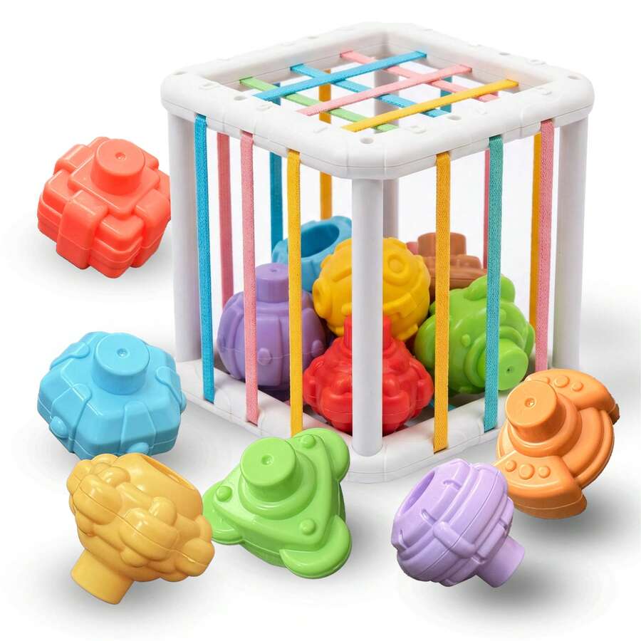 Infant Shape Sorting Block Toy, Montessori Sensory Bin With Elastic ...
