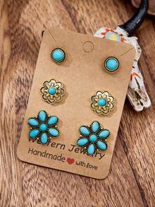 luodee Anting Tusuk Turquoise Gaya Barat Klasik, Set Perhiasan Bohemian, Aksesori Anting yang Indah untuk Wanita Pecinta Koboi, Hadiah untuk Wanita - MultiWarna - View 3