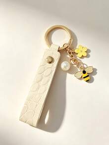 PU Leather Textured Keychain Pendant, Creative Cute Bee, Flower, Small Fish Key Chain, Key Remote Control Pendant, Bag Charm Key Accessory - A - View 10