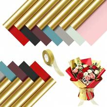 20/10/1 Set, Dual-Color Gilded Colored Paper, Floral Wrapping Paper, Gift Wrapping Paper, Bouquet Decoration, With Gold Ribbon, Florist, Handmade DIY Materials, Valentine's Day, Christmas, Mother's Day, Birthday, Wedding, Opening Celebration - View 7