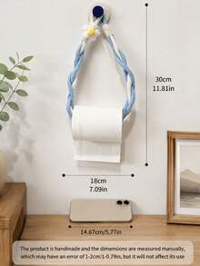 1pc Woven Paper Towel Holder, Ins Cream Style Toilet Paper Holder, Wall-Mounted Woven Paper Towel Rack. Suitable For Home Decor Enthusiasts And Apartment Owners. Applicable For Laundry Room, Bathroom, Kitchen And Bedroom Use. - Multicolor - View 2