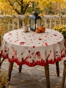 1pc Horror Bloody Handprint Halloween Polyester Tablecloth, Red Blood Splatter, Handprint & Scratch Print Rectangular Table Cover For Haunted House, Halloween Party And Spooky Table Decor - Multicolor - View 12