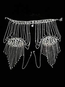 1pc Sexy Multi-Layer Classic Tassel Rhinestone Shoulder Chain, Body Jewelry For Women, Party & Banquet - Silver - View 4