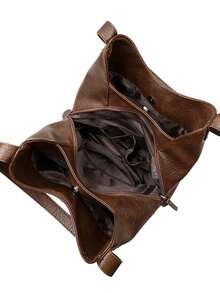 Shoulder Bag, Relaxed And Soft Large Capacity Body, Dual Extended Shoulder Straps For Comfortable Shoulder And Underarm Carrying, Scarf Tie Decoration Adds Delicate Atmosphere. Open Mouth Design For Convenient Access, Spacious Interior Can Store Various Personal Items, Meeting Daily Travel Needs, Suitable For Commuting, Shopping, And Outings, Creating A Simple And Timeless Daily Outfit Style. - Brown - View 5