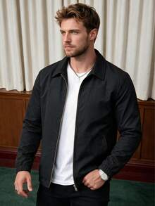 Men's Spring/Autumn Casual Fashion Versatile Minimalist Turn-Down Collar Jacket - Black - View 1