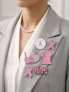 6 PCS Pink Ribbon Brooches For Women Pink Ribbon Campaign Accessories - Pink Breast Cancer Awareness Ribbon Set - View 2