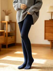 1pairWomen's High-Waisted, High-Stretch, Snag-Resistant Navy Blue Tights-Soft, Comfortable, And StylishAutumn And Winter - Multicolor - View 3