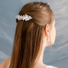 1pc Exquisite Rhinestone Hair Clip Spring Clip, Women's Bridal Hair Accessory, Shiny Artificial Crystal Hair Clip, Wedding Hair Clip, Bridal Hair Accessory - Silver - View 5