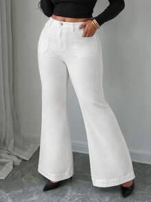 Plus-Size Women's Casual Flared Jeans With Pockets And Buttons, Perfect For Everyday Wear, Especially For Prom Or Halloween. - White - View 5