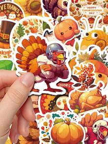 50Pcs Harvest Fall Thanksgiving Stickers, Thanksgiving Holiday Animal & Leaf Waterproof Stickers For Phone, Kindle, Notebook - Multicolor - View 4