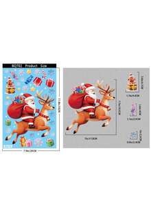 Christmas Window Stickers 4pcs/Set Snowflake Static Adhesion White Christmas Winter Decor Snowflake Shape Reusable Plastic Holiday Decoration Suitable For Glass Windows Santa Claus And Reindeer Stickers - Multicolor - View 7