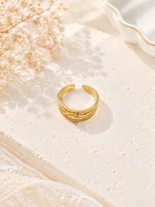 1pc Stainless Steel 18K Gold Plated Multi-Element Fruit Heart Pendant DIY Detachable Open Ring, Personalized Hollow Fashion Finger Ring - Yellow Gold - View 10