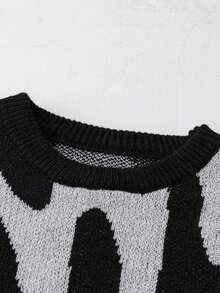 Teen Boys Black Crew Neck Pullover Sweater, Simple Casual Warm Soft Knit - Black - View 9