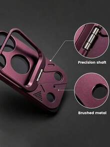 Metal Folding Stand Compatible With Apple 18 Pro/18 Pro Max/17 Pro/17 Pro Max, Hollow Rear Camera Base Anti-Scratch Lens Protector Film, Shock-Proof, Anti-Scratch And Anti-Fingerprint, Precise Cutouts, 2-In-1 Stand + Lens Protection, Perfect Coverage And Fit, High-Definition Photography - Burgundy - View 4
