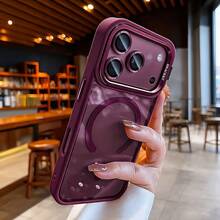 Magnetic Wireless Charging Metal Stand Phone Case, Compatible With IPhone 18 Pro Max 17 Pro Max 18 17 16 15 14 13 Pro Max, Lens Stand Phone Case, Transparent Back Panel, Soft Edge Shockproof Protective Case, Apple 18 Phone Case, Autumn/Winter Gift, Phone Accessories - Cherry Red - View 6
