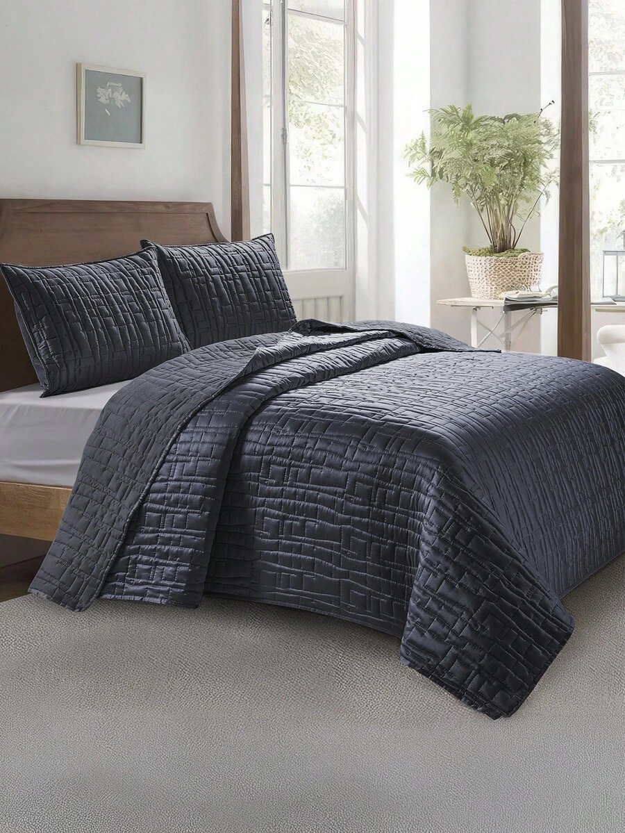 Home Elephant Basic Satin Comforter With Quilted Thread Covers, Queen And King Size - Grey - View 1