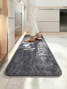 1pc Kitchen Rug With Letter Pattern, Vintage Polyester Kitchen Mat, Suitable For Kitchen And Room Decor - Grey - View 8