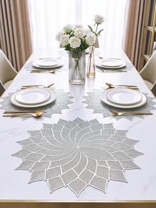 2pcs/set Hollow Out Leaf & Flower Design Pvc Table Mat And Cup Mat, Washable,easy To Clean, Anti-skid, Heat-resistant, Suitable For Dining Table, Sweet Home Decoration, Elegant Table Mat, Pvc Table Mat, Perfect For Kitchen Table Setting And Holiday Wedding Decorations - Silver - View 2