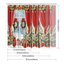 1pc Christmas Scene Print Shower Curtain, Abstract Vintage Polyester Fabric Shower Curtain, With 12 Hooks, Suitable For Bathroom Or Bathtub Decoration - Multicolor - View 3