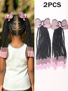 1PC/2pcs Kids African Dreadlocks1 Ponytail With Shinyl Bow , Colored Bead At The End For Children And Girls Wig - Natural Black - View 12